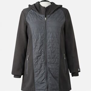 Bench Womens XL Black Quilted Softshell Hooded Jacket Coat Full Zip Parka Pocket